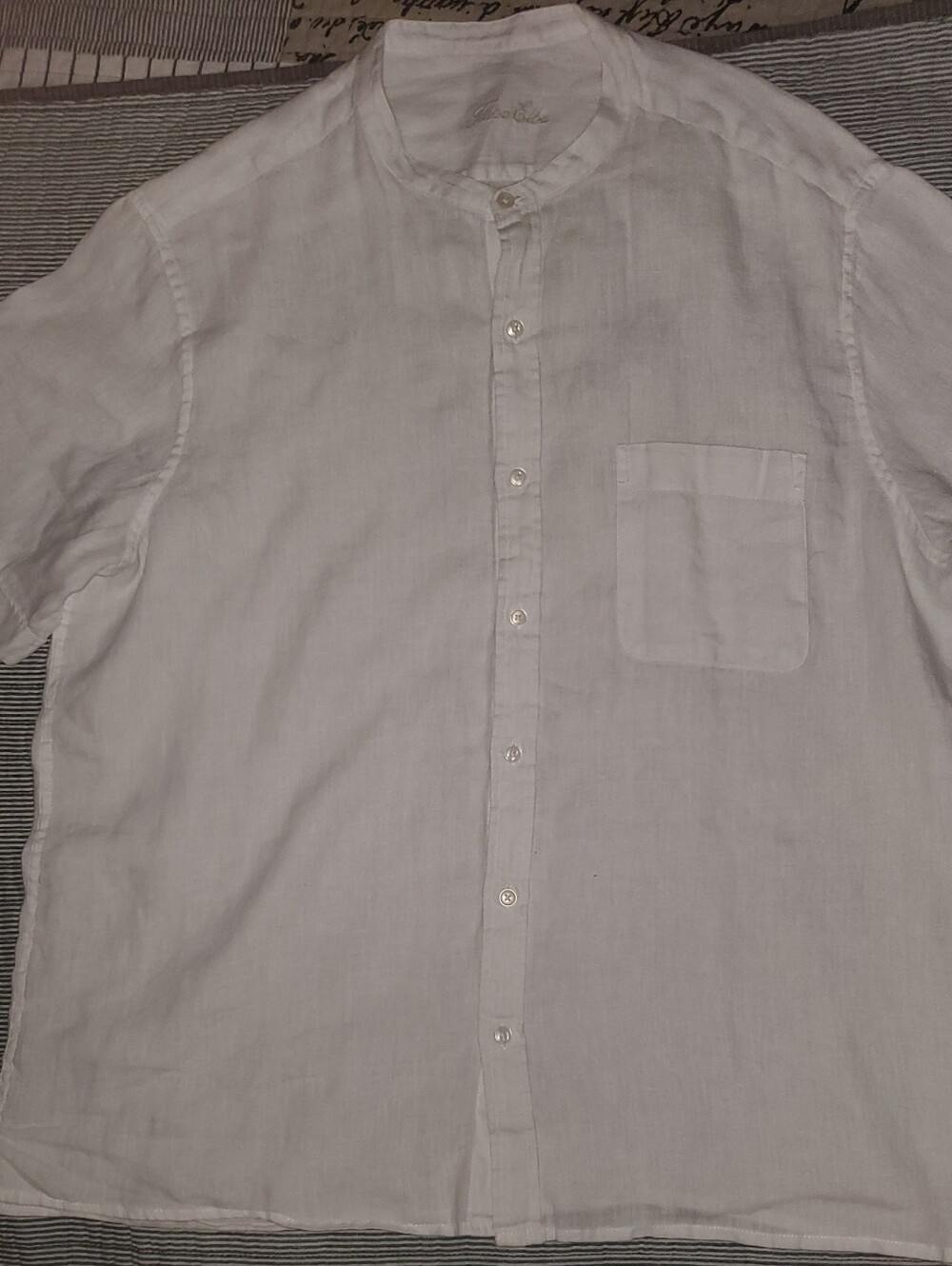 Tasso Elba White Linen Short Sleeve Grandad Collar Shirt - Picture 2 of 3